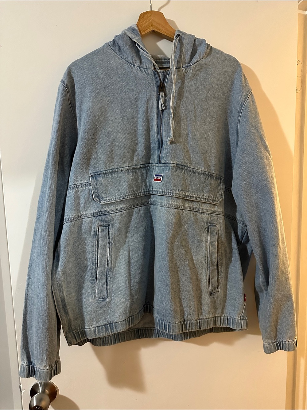 Light Blue Hooded Denim Pullover Jacket - Unbranded